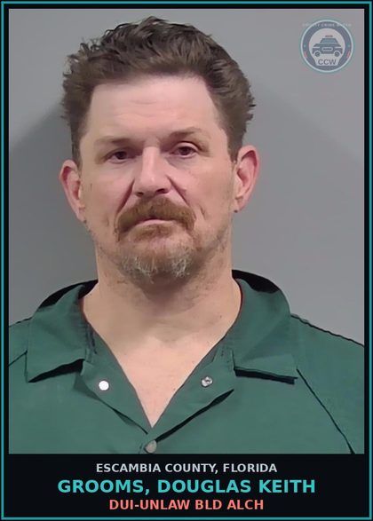 CCW arrest card for GROOMS, DOUGLAS KEITH in Escambia County: DRUG EQUIP-POSSESS