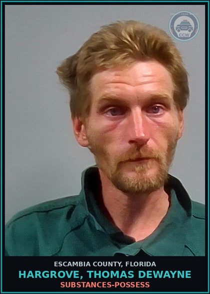 CCW arrest card for HARGROVE, THOMAS DEWAYNE in Escambia County: DRUGS-POSSESS