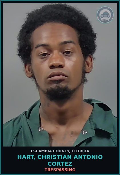 CCW arrest card for HART, CHRISTIAN ANTONIO CORTEZ in Escambia County: TRESPASSING