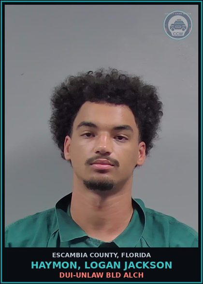 CCW arrest card for HAYMON, LOGAN JACKSON in Escambia County: DUI-UNLAW BLD ALCH