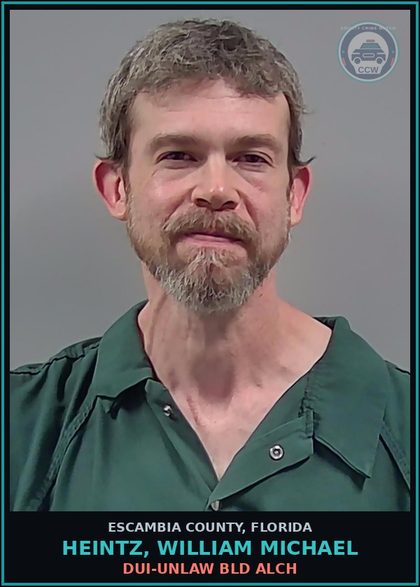 CCW arrest card for HEINTZ, WILLIAM MICHAEL in Escambia County: DUI-UNLAW BLD ALCH