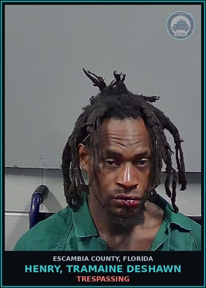 CCW arrest card for HENRY, TRAMAINE DESHAWN in Escambia County: TRESPASSING