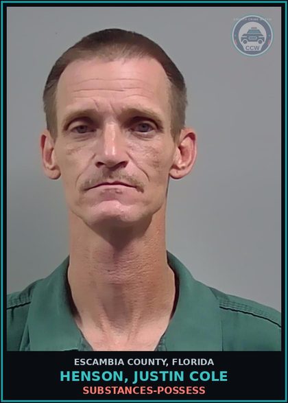CCW arrest card for HENSON, JUSTIN COLE in Escambia County: DRUGS-POSSESS
