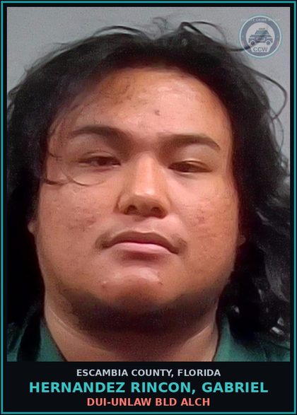 CCW arrest card for HERNANDEZ RINCON, GABRIEL in Escambia County: DUI-UNLAW BLD ALCH