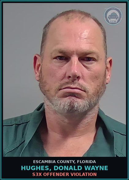 CCW arrest card for HUGHES, DONALD WAYNE in Escambia County: s3x OFFENDER VIOLATION