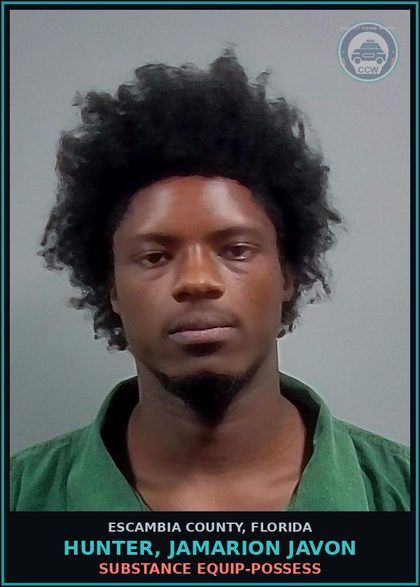 CCW arrest card for HUNTER, JAMARION JAVON in Escambia County: DRUG EQUIP-POSSESS