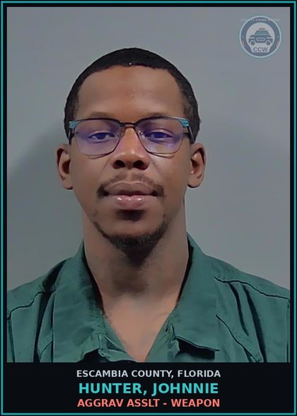CCW arrest card for HUNTER, JOHNNIE in Escambia County: DAMAGE PROP-CRIM MISCH