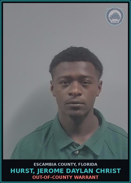 CCW arrest card for HURST, JEROME DAYLAN CHRIST in Escambia County: OUT-OF-COUNTY WARRANT