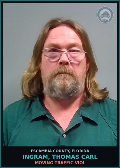 CCW arrest card for INGRAM, THOMAS CARL in Escambia County: MOVING TRAFFIC VIOL