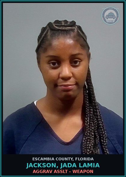 CCW arrest card for JACKSON, JADA LAMIA in Escambia County: AGGRAV ASSLT - WEAPON