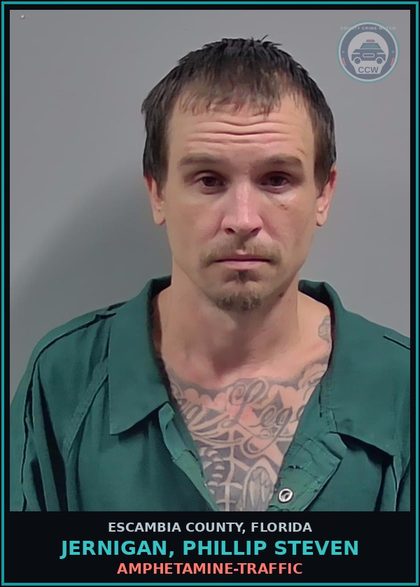CCW arrest card for JERNIGAN, PHILLIP STEVEN in Escambia County: AMPHETAMINE-TRAFFIC