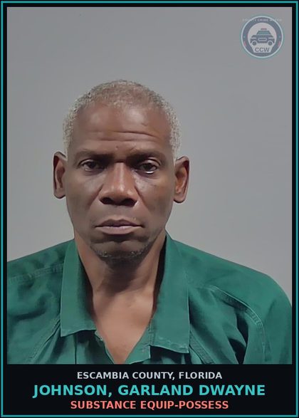 CCW arrest card for JOHNSON, GARLAND DWAYNE in Escambia County: DRUG EQUIP-POSSESS