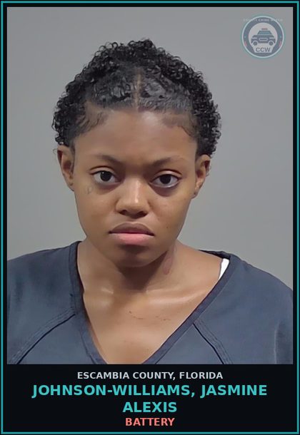 CCW arrest card for JOHNSON-WILLIAMS, JASMINE ALEXIS in Escambia County: BATTERY