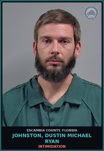 CCW arrest card for JOHNSTON, DUSTIN MICHAEL RYAN in Escambia County: INTIMIDATION