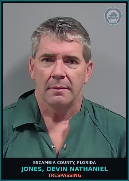 CCW arrest card for JONES, DEVIN NATHANIEL in Escambia County: TRESPASSING