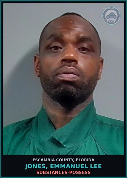 CCW arrest card for JONES, EMMANUEL LEE in Escambia County: DRUGS-POSSESS