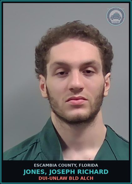 CCW arrest card for JONES, JOSEPH RICHARD in Escambia County: DUI-UNLAW BLD ALCH