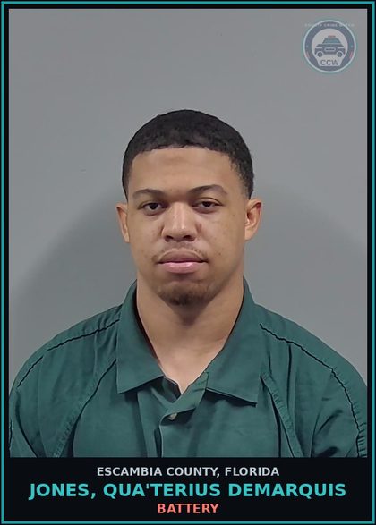 CCW arrest card for JONES, QUA'TERIUS DEMARQUIS in Escambia County: BATTERY