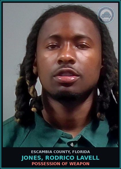 CCW arrest card for JONES, RODRICO LAVELL in Escambia County: POSSESSION OF WEAPON