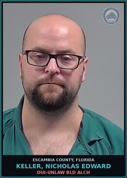 CCW arrest card for KELLER, NICHOLAS EDWARD in Escambia County: DUI-UNLAW BLD ALCH