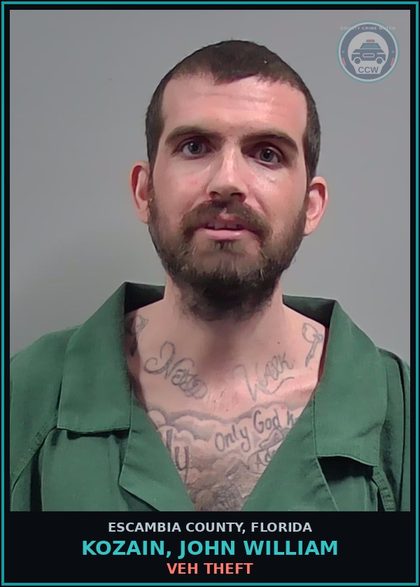 CCW arrest card for KOZAIN, JOHN WILLIAM in Escambia County: VEH THEFT