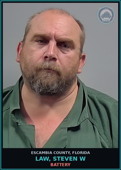 CCW arrest card for LAW, STEVEN W in Escambia County: BATTERY