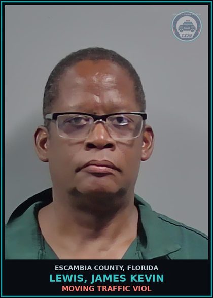 CCW arrest card for LEWIS, JAMES KEVIN in Escambia County: MOVING TRAFFIC VIOL