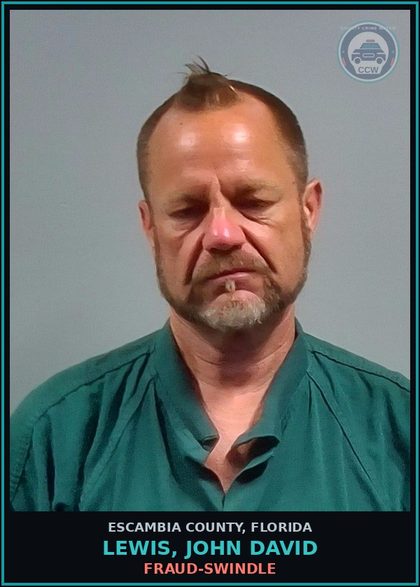CCW arrest card for LEWIS, JOHN DAVID in Escambia County: TRESPASSING