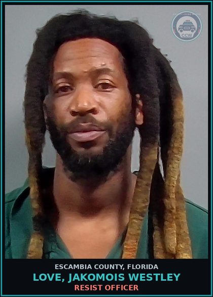 CCW arrest card for LOVE, JAKOMOIS WESTLEY in Escambia County: RESIST OFFICER