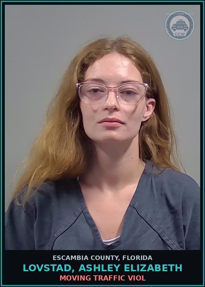 CCW arrest card for LOVSTAD, ASHLEY ELIZABETH in Escambia County: MOVING TRAFFIC VIOL