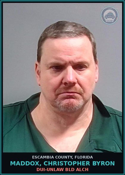 CCW arrest card for MADDOX, CHRISTOPHER BYRON in Escambia County: DUI-UNLAW BLD ALCH