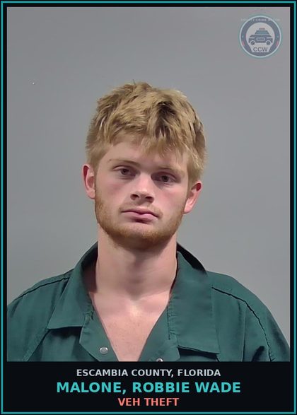 CCW arrest card for MALONE, ROBBIE WADE in Escambia County: DAMAGE PROP-CRIM MISCH