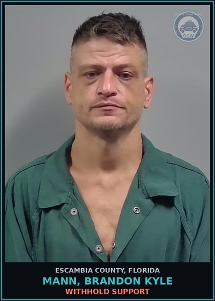 CCW arrest card for MANN, BRANDON KYLE in Escambia County: WITHHOLD SUPPORT