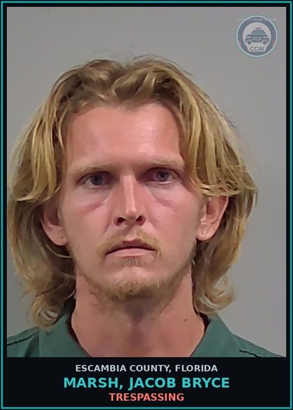 CCW arrest card for MARSH, JACOB BRYCE in Escambia County: TRESPASSING
