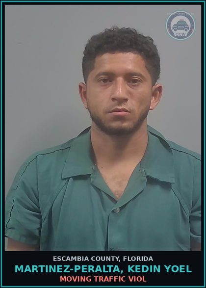 CCW arrest card for MARTINEZ-PERALTA, KEDIN YOEL in Escambia County: MOVING TRAFFIC VIOL