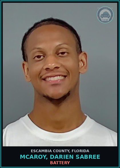 CCW arrest card for MCAROY, DARIEN SABREE in Escambia County: BATTERY