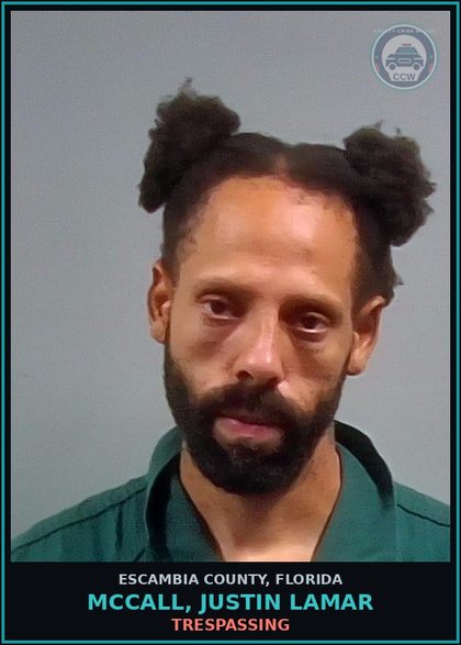 CCW arrest card for MCCALL, JUSTIN LAMAR in Escambia County: TRESPASSING