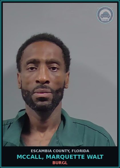 CCW arrest card for MCCALL, MARQUETTE WALT in Escambia County: BURGL