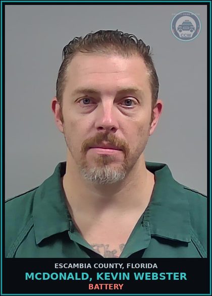 CCW arrest card for MCDONALD, KEVIN WEBSTER in Escambia County: DAMAGE PROP-CRIM MISCH