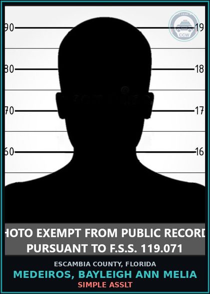CCW arrest card for MEDEIROS, BAYLEIGH ANN MELIA in Escambia County: SIMPLE ASSLT
