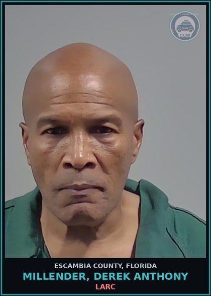 CCW arrest card for MILLENDER, DEREK ANTHONY in Escambia County: LARC