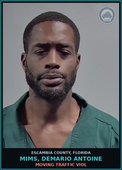 CCW arrest card for MIMS, DEMARIO ANTOINE in Escambia County: MOVING TRAFFIC VIOL