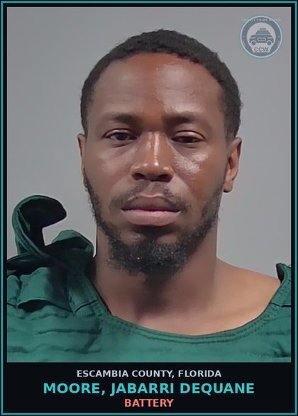 CCW arrest card for MOORE, JABARRI DEQUANE in Escambia County: BATTERY