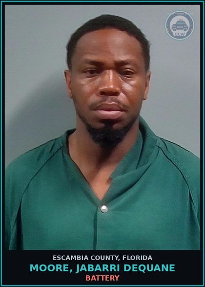 CCW arrest card for MOORE, JABARRI DEQUANE in Escambia County: BATTERY