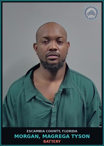 CCW arrest card for MORGAN, MAGREGA TYSON in Escambia County: BATTERY