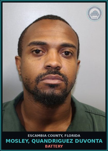 CCW arrest card for MOSLEY, QUANDRIGUEZ DUVONTA in Escambia County: BATTERY
