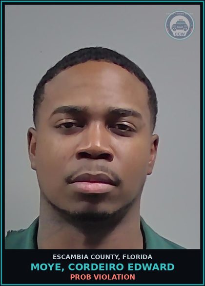 CCW arrest card for MOYE, CORDEIRO EDWARD in Escambia County: PROB VIOLATION