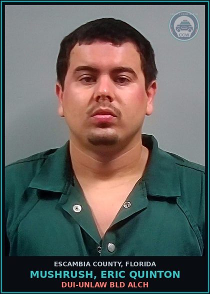 CCW arrest card for MUSHRUSH, ERIC QUINTON in Escambia County: DUI-UNLAW BLD ALCH