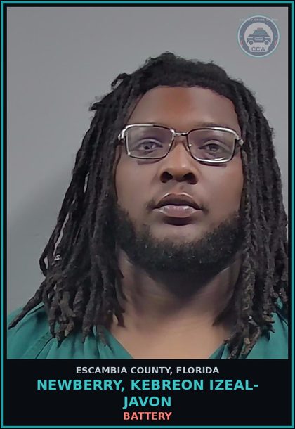 CCW arrest card for NEWBERRY, KEBREON IZEAL- JAVON in Escambia County: BATTERY