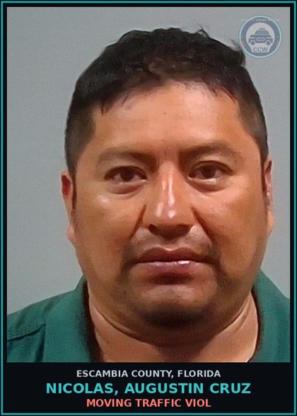 CCW arrest card for NICOLAS, AUGUSTIN CRUZ in Escambia County: MOVING TRAFFIC VIOL